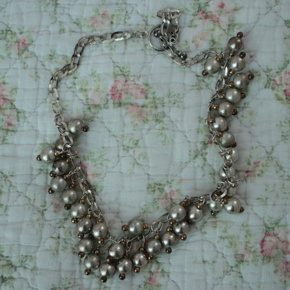 Sterling Silver Beaded Charm Bangle Chunky Statem… - image 2